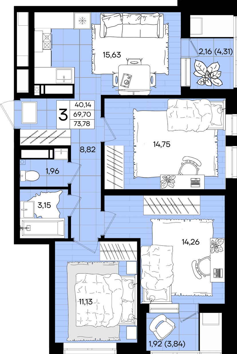 3-комнатная