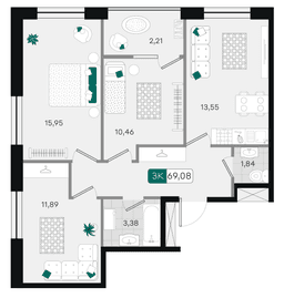 3-комнатная